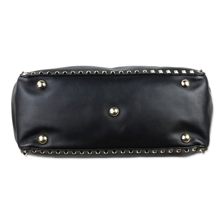 Valentino Garavani Black Calfskin Rockstud Medium Tote Bag