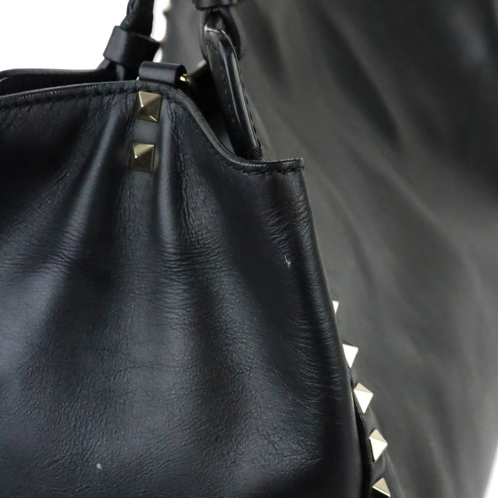Valentino Garavani Black Calfskin Rockstud Medium Tote Bag