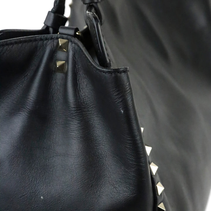 Valentino Garavani Black Calfskin Rockstud Medium Tote Bag