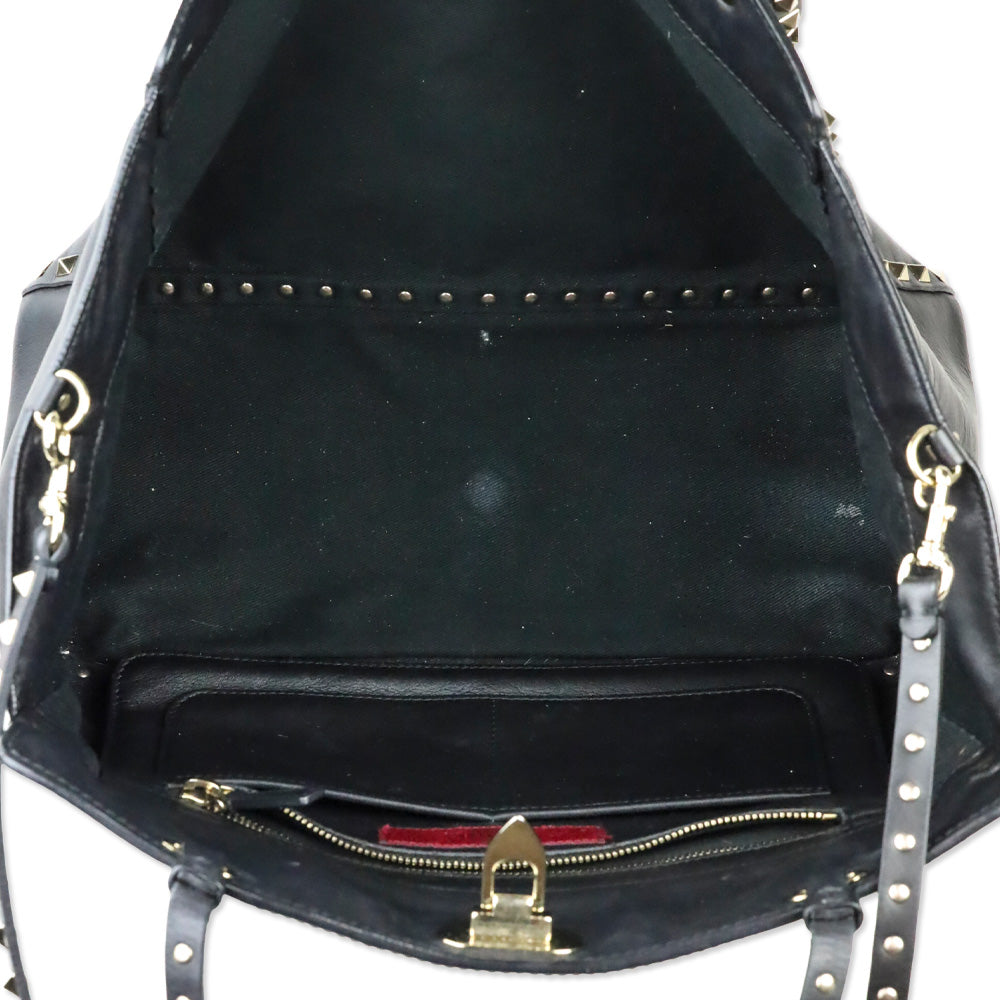Valentino Garavani Black Calfskin Rockstud Medium Tote Bag