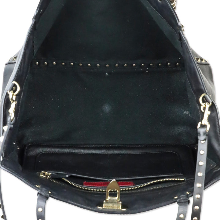 Valentino Garavani Black Calfskin Rockstud Medium Tote Bag