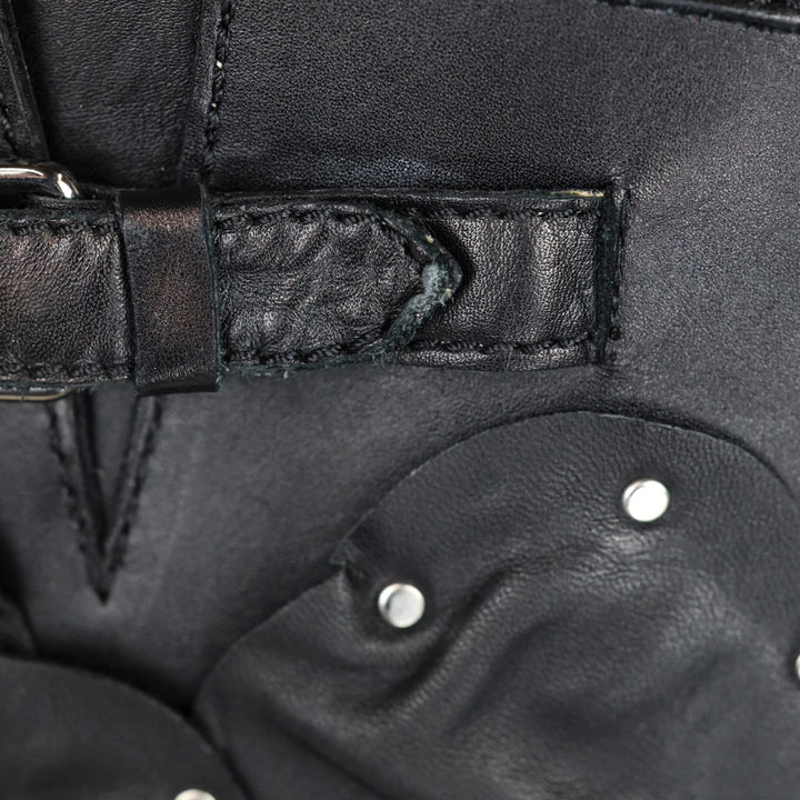 Valentino Garavani Black Studded Floral Appliqué Leather Moto Boots