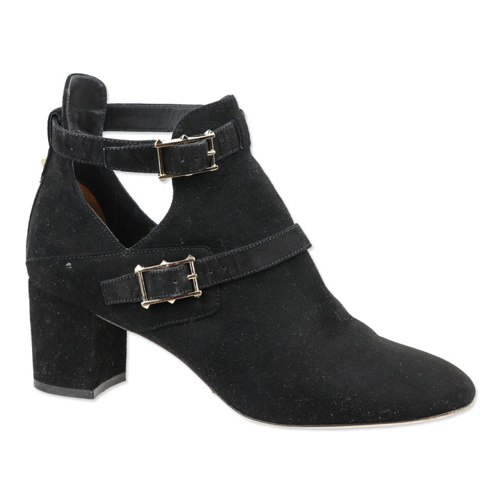 Valentino Garavani Black Suede Rockstud Buckle Ankle Booties