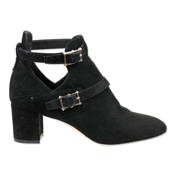 Valentino Garavani Black Suede Rockstud Buckle Ankle Booties