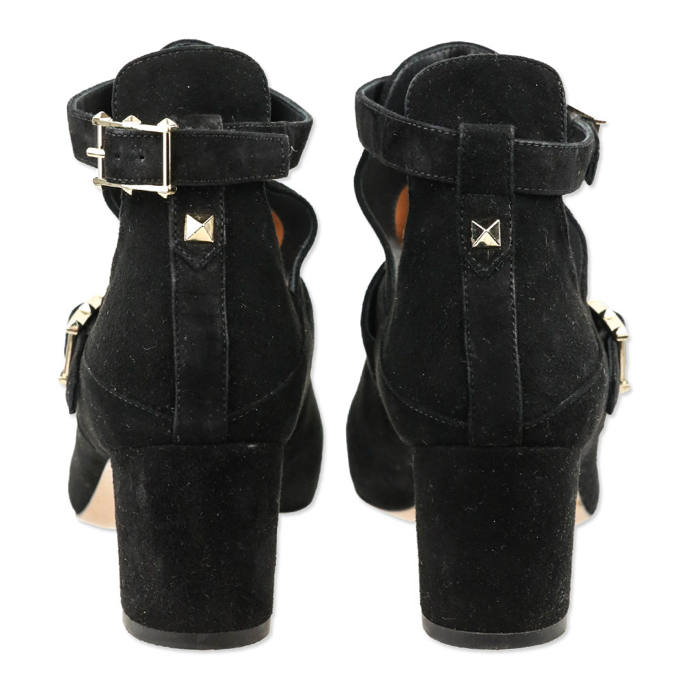 Valentino Garavani Black Suede Rockstud Buckle Ankle Booties