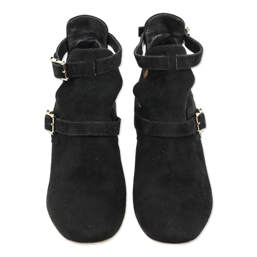 Valentino Garavani Black Suede Rockstud Buckle Ankle Booties