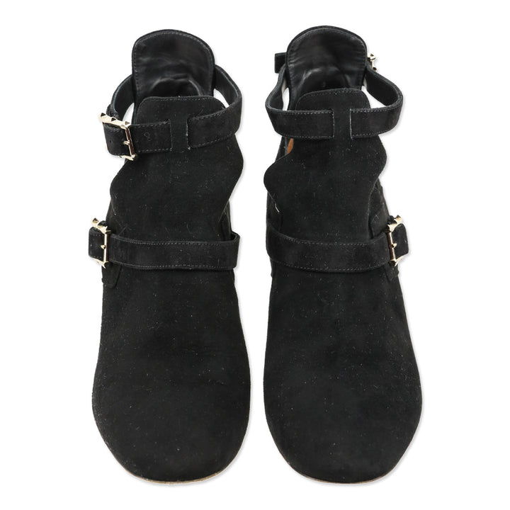 Valentino Garavani Black Suede Rockstud Buckle Ankle Booties