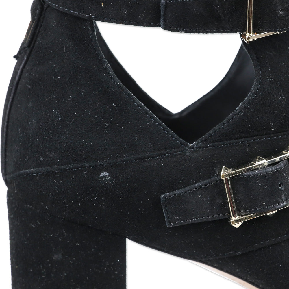 Valentino Garavani Black Suede Rockstud Buckle Ankle Booties