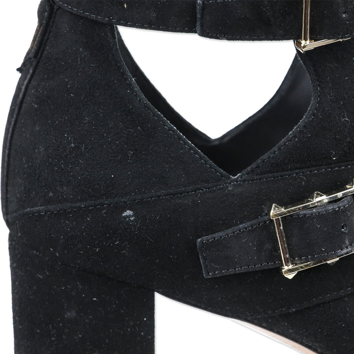 Valentino Garavani Black Suede Rockstud Buckle Ankle Booties