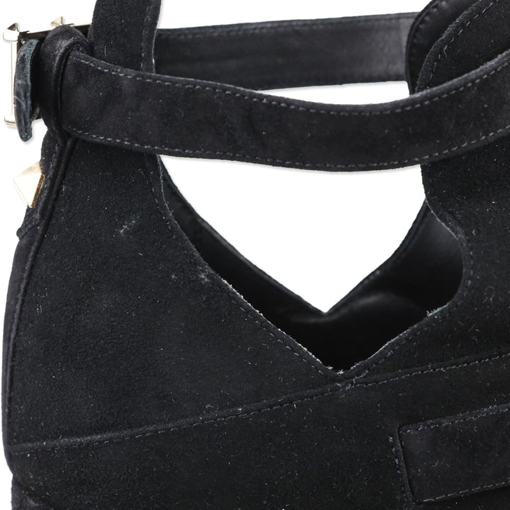 Valentino Garavani Black Suede Rockstud Buckle Ankle Booties