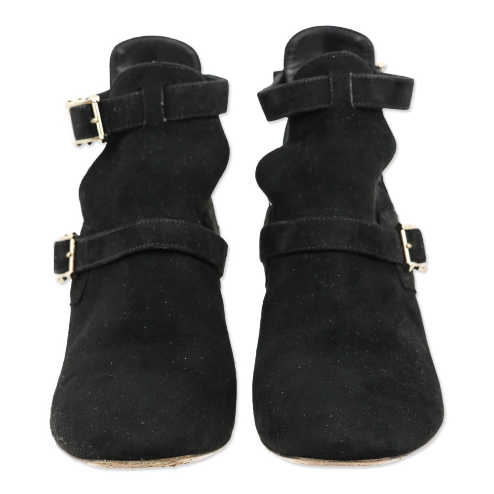 Valentino Garavani Black Suede Rockstud Buckle Ankle Booties
