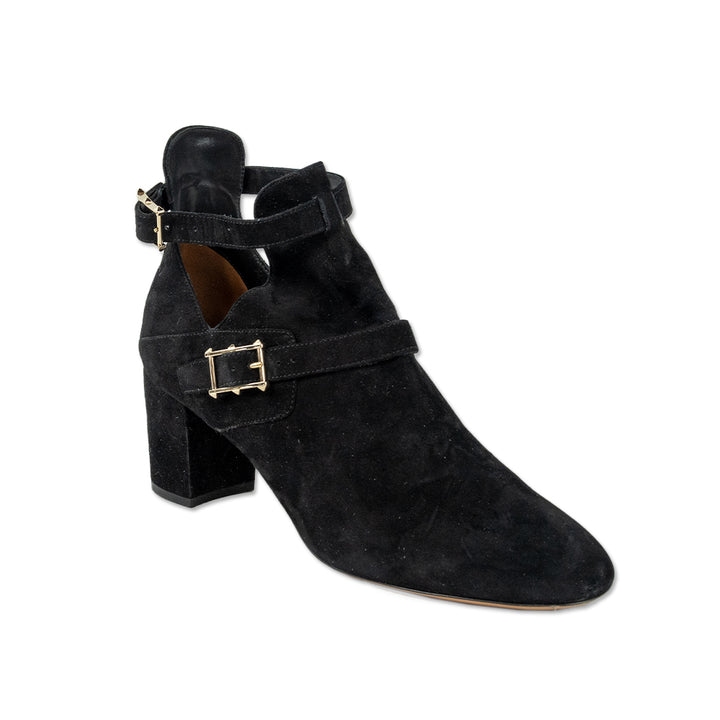 Valentino Garavani Black Suede Rockstud Buckle Ankle Booties