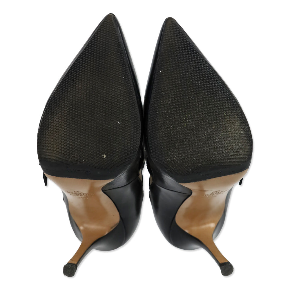 Valentino Garavani Black/Nude Leather Grommet Studded Love Latch Ankle Wrap Pumps