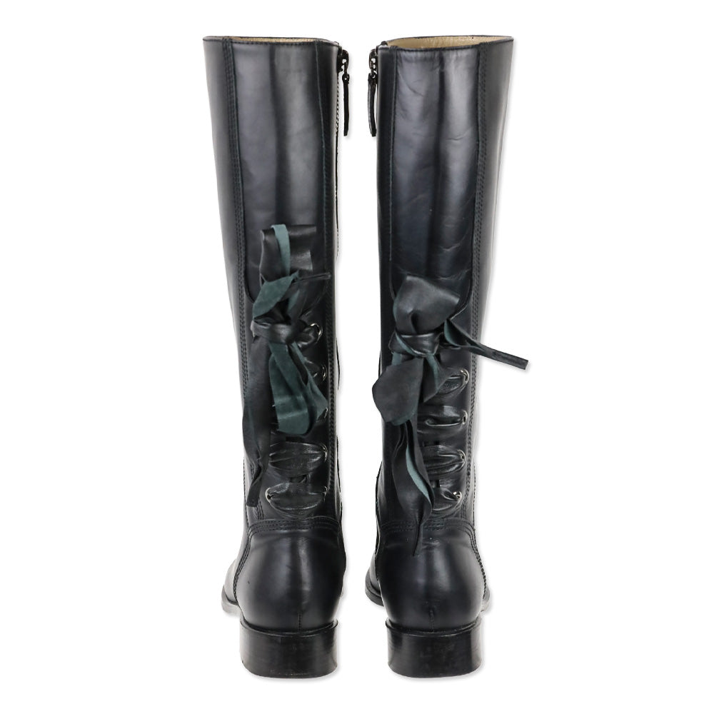Valentino Garavani Calfskin Bow Lace Up Back Knee High Tall Boots