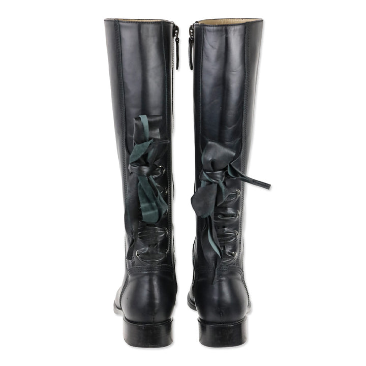 Valentino Garavani Calfskin Bow Lace Up Back Knee High Tall Boots