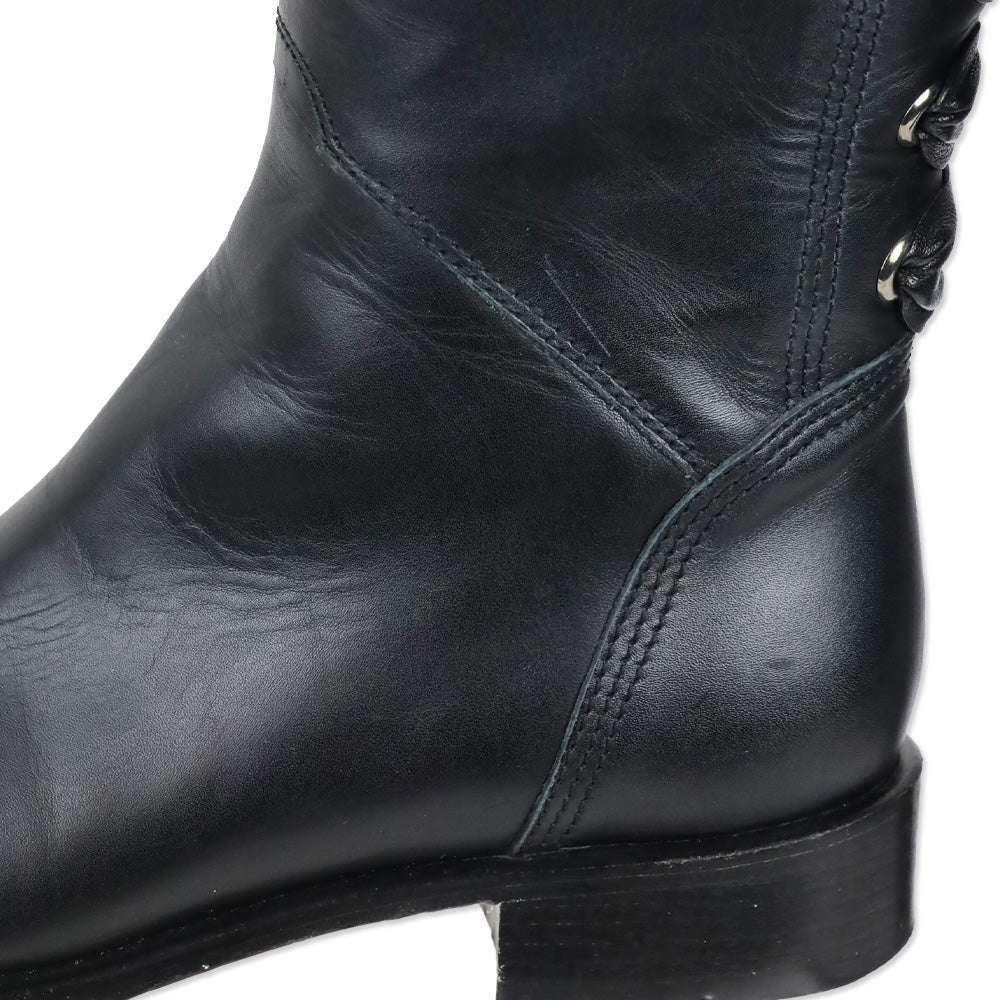 Valentino Garavani Calfskin Bow Lace Up Back Knee High Tall Boots