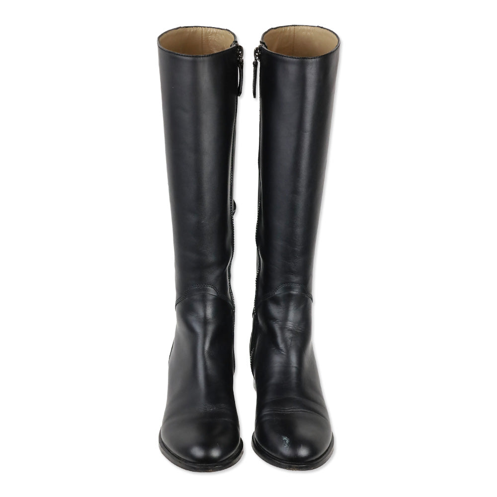 Valentino Garavani Calfskin Bow Lace Up Back Knee High Tall Boots