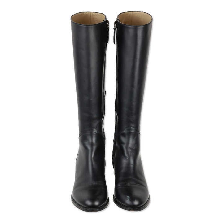 Valentino Garavani Calfskin Bow Lace Up Back Knee High Tall Boots