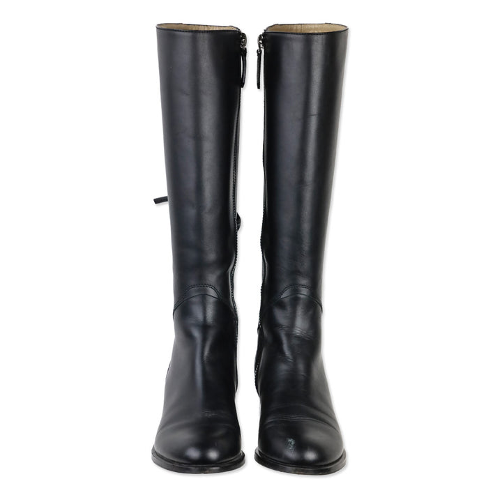 Valentino Garavani Calfskin Bow Lace Up Back Knee High Tall Boots