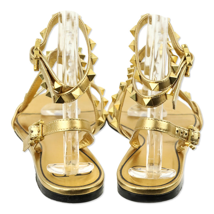 Valentino Garavani Deep Gold Rockstud Flair 5mm Flat Sandal
