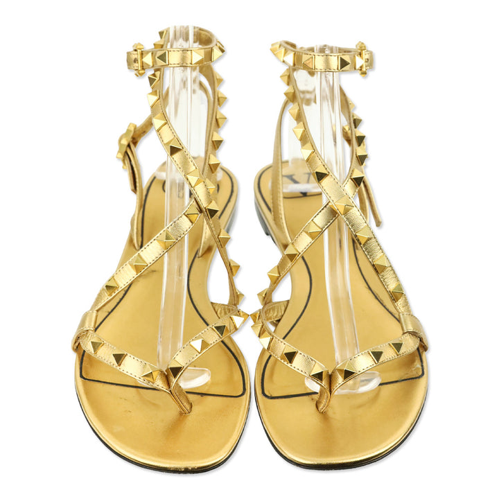 Valentino Garavani Deep Gold Rockstud Flair 5mm Flat Sandal