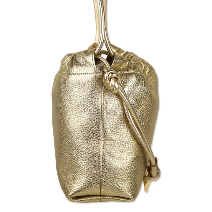 Valentino Garavani Metallic Gold Leather Mini Vlogo Pouf Bucket Bag