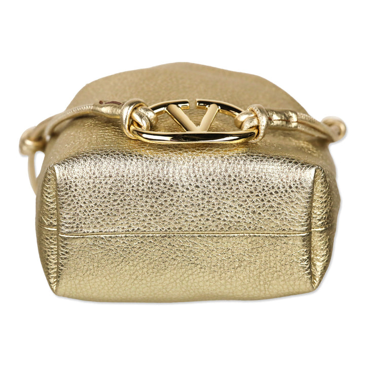 Valentino Garavani Metallic Gold Leather Mini Vlogo Pouf Bucket Bag