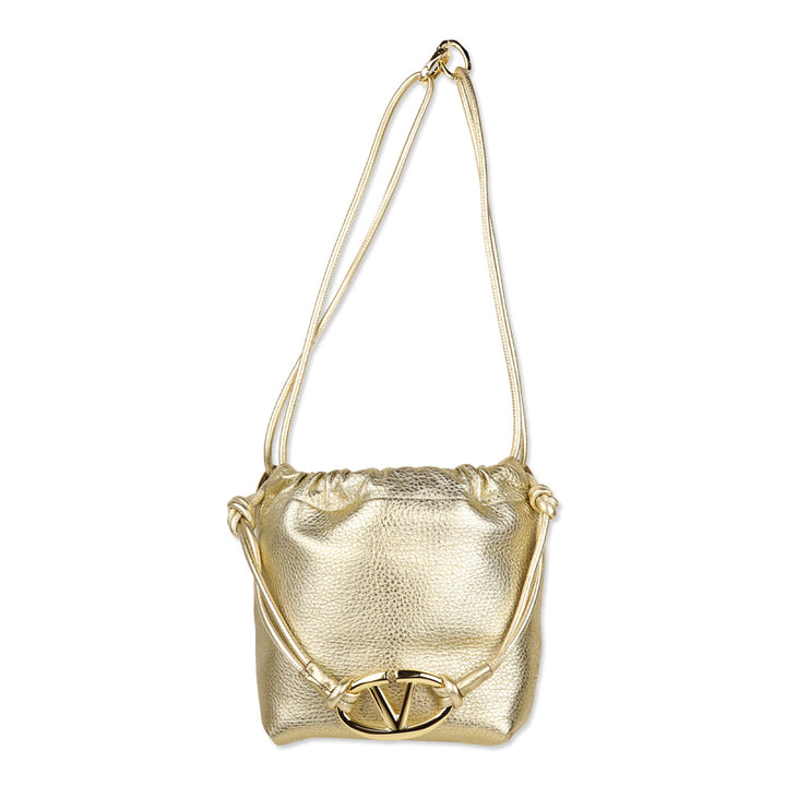 Valentino Garavani Metallic Gold Leather Mini Vlogo Pouf Bucket Bag