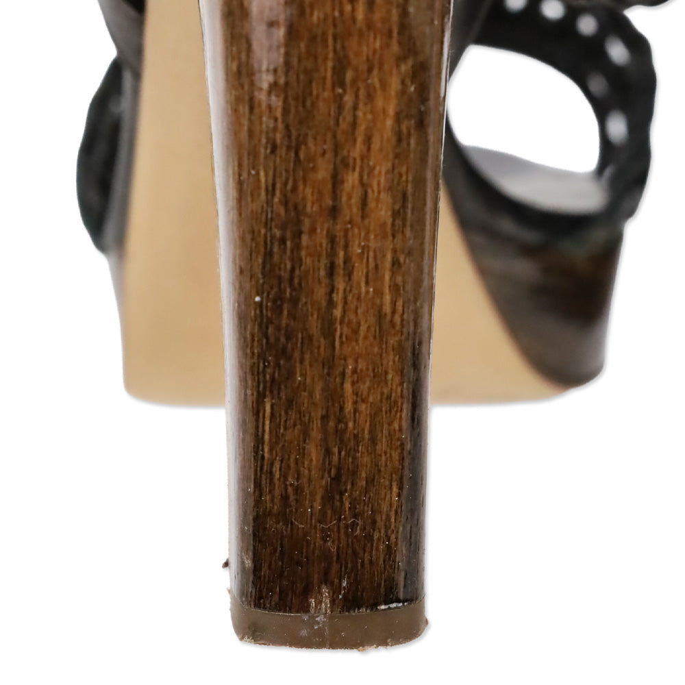 Valentino Garavani Metallic Grey Woven Leather Wood Platform Sandal