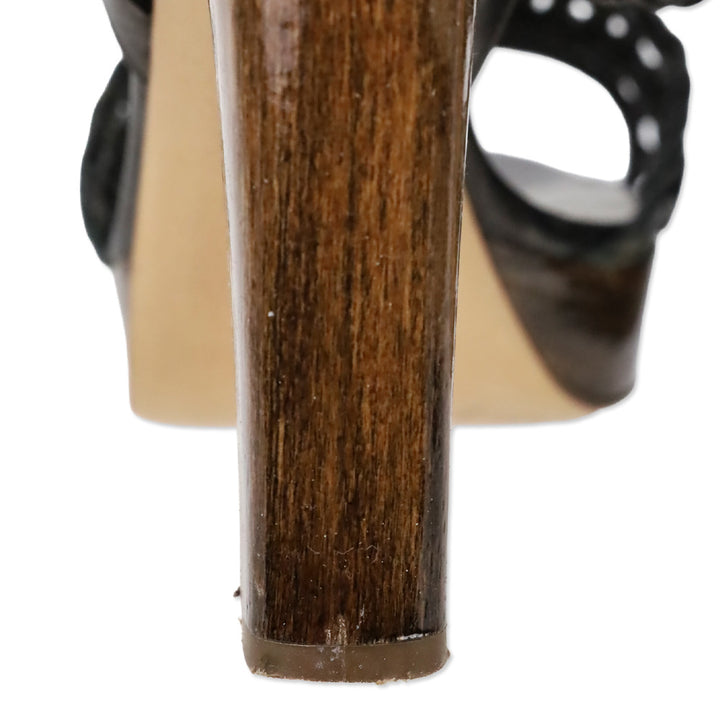 Valentino Garavani Metallic Grey Woven Leather Wood Platform Sandal