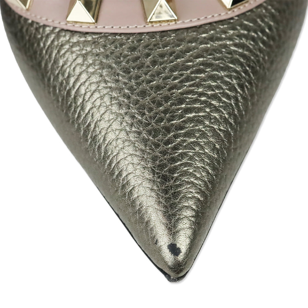 Valentino Garavani Metallic Pewter Grained Leather Rockstud Trim Pump
