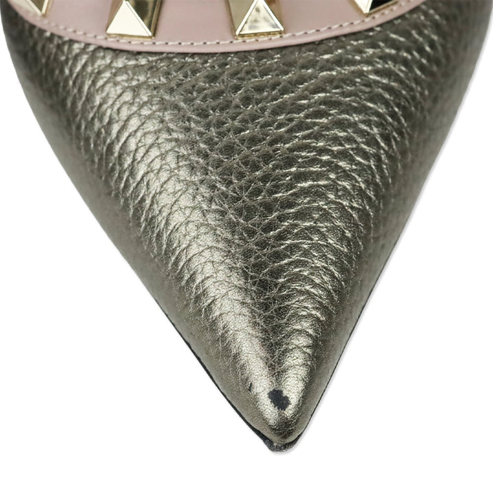 Valentino Garavani Metallic Pewter Grained Leather Rockstud Trim Pump