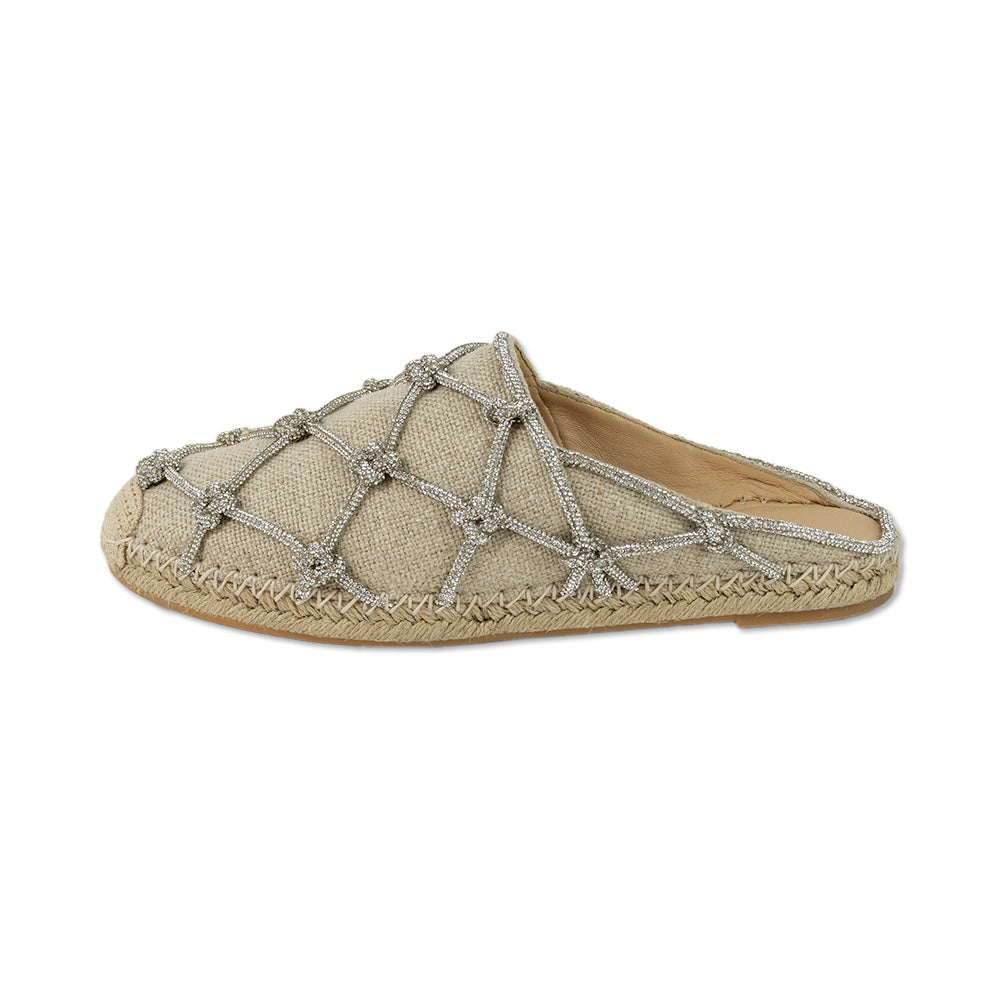 Valentino Garavani Natural Jute Rhinestone Caged Espadrille Mules