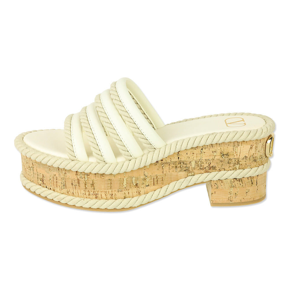 Valentino Garavani Off-White Leather VLogo Summerblocks Platform Sandals
