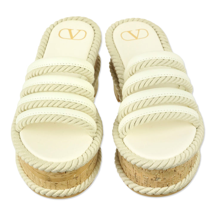 Valentino Garavani Off-White Leather VLogo Summerblocks Platform Sandals