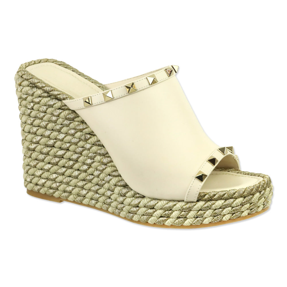 Valentino Garavani Off-White Rockstud Slide Espadrilles