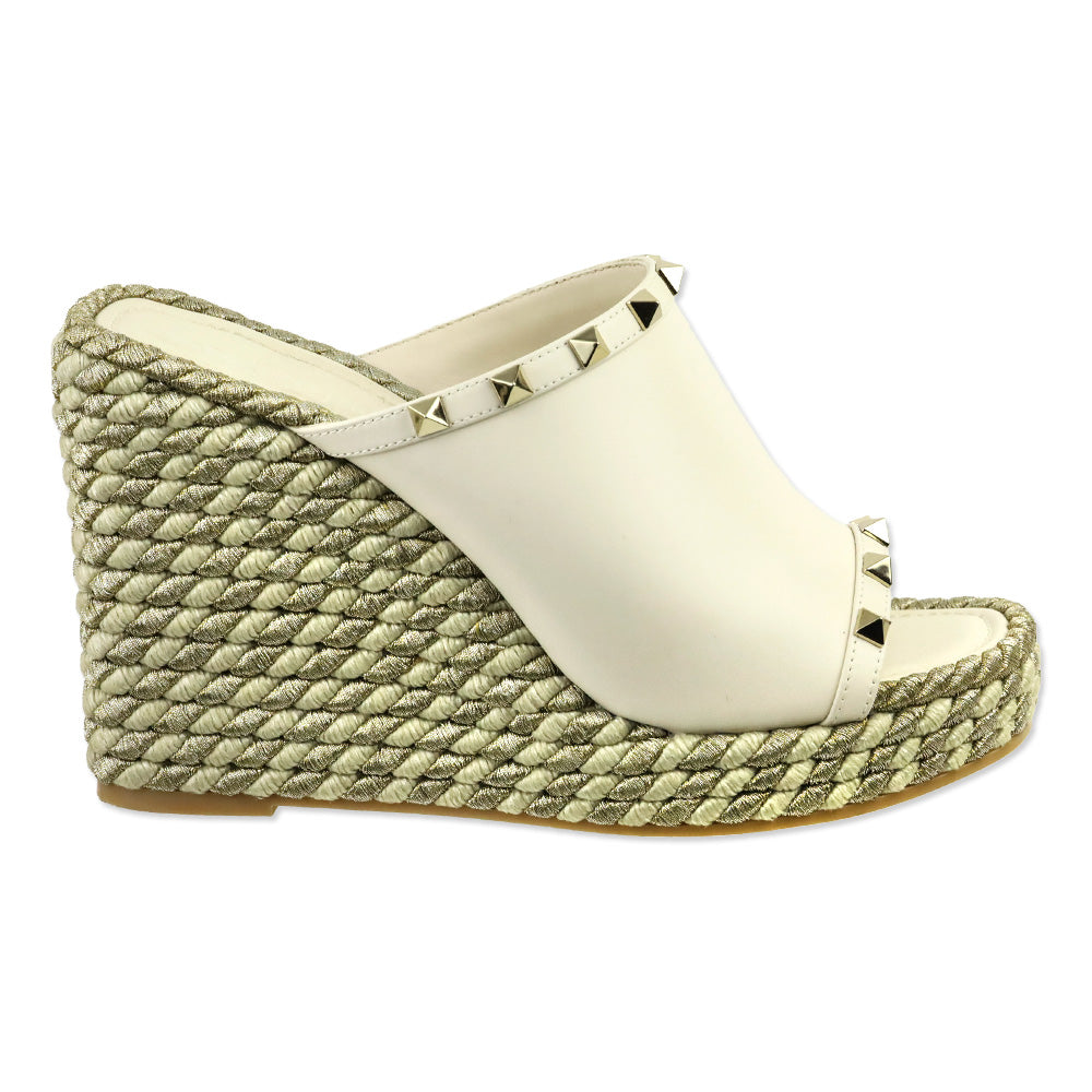 Valentino Garavani Off-White Rockstud Slide Espadrilles