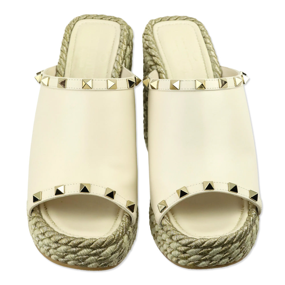 Valentino Garavani Off-White Rockstud Slide Espadrilles