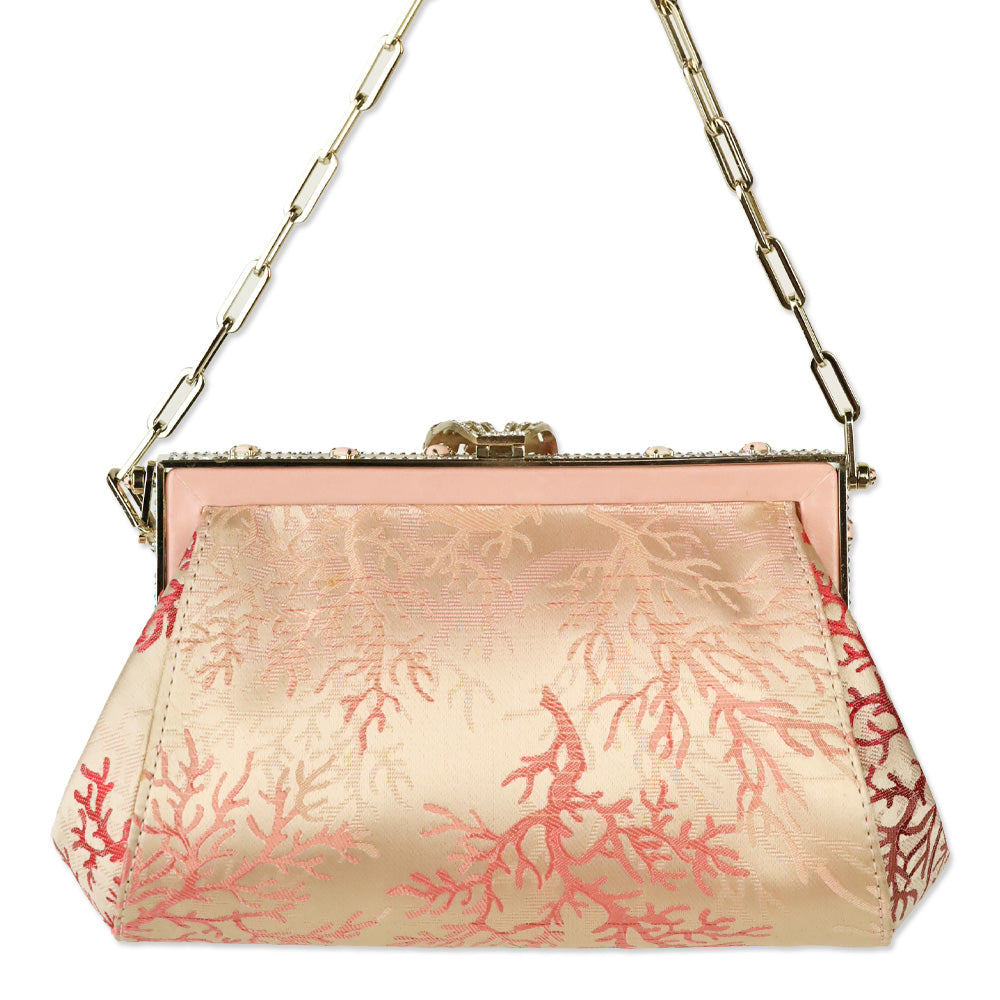 Valentino Garavani Pink Satin Coral Pattern Beaded Floral Appliqué Evening Bag