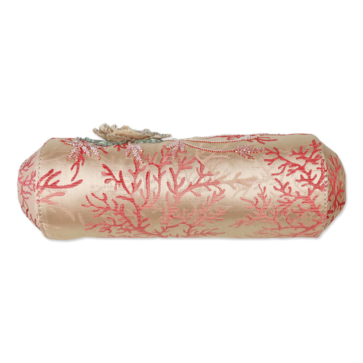 Valentino Garavani Pink Satin Coral Pattern Beaded Floral Appliqué Evening Bag