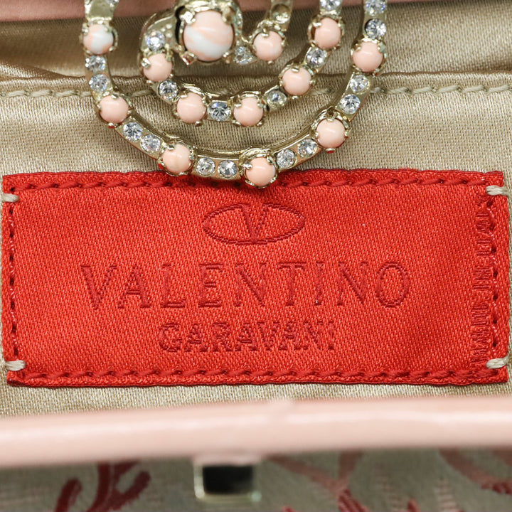 Valentino Garavani Pink Satin Coral Pattern Beaded Floral Appliqué Evening Bag