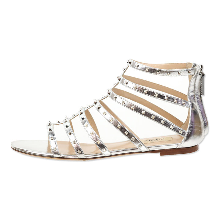 Valentino Garavani Rockstud Metallic Silver Gladiator Sandal