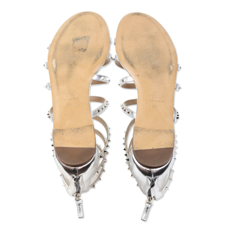 Valentino Garavani Rockstud Metallic Silver Gladiator Sandal