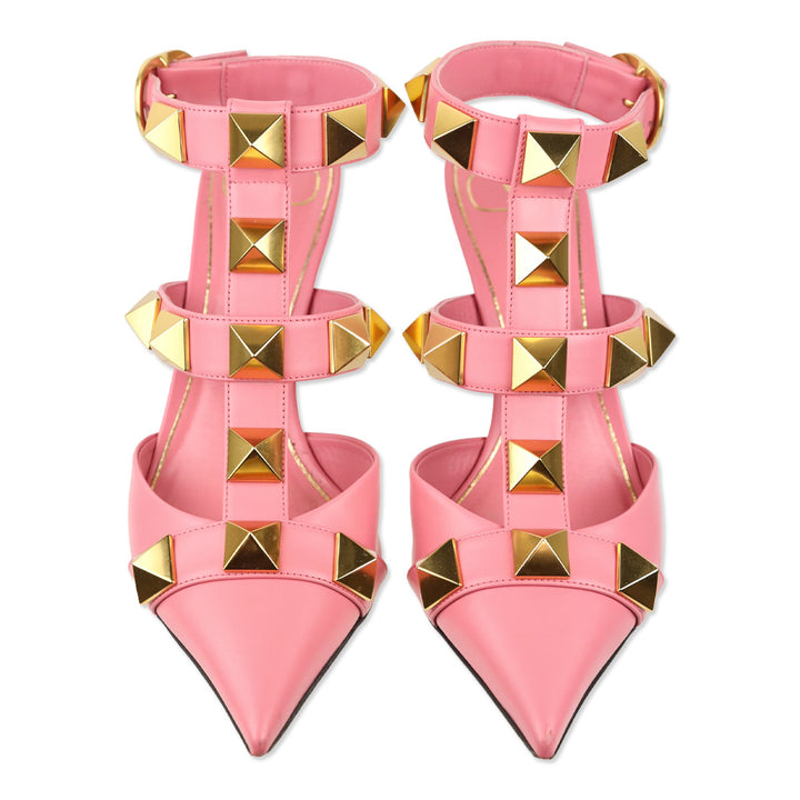 Valentino Garavani Roman Rockstud T-Strap Pink Sandals