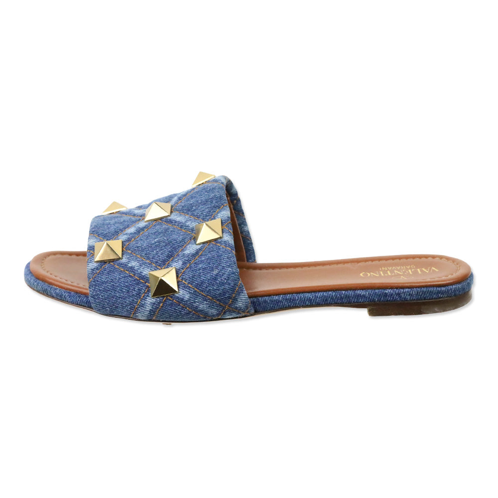 Valentino Garavani Roman Stud Denim Slide Sandals