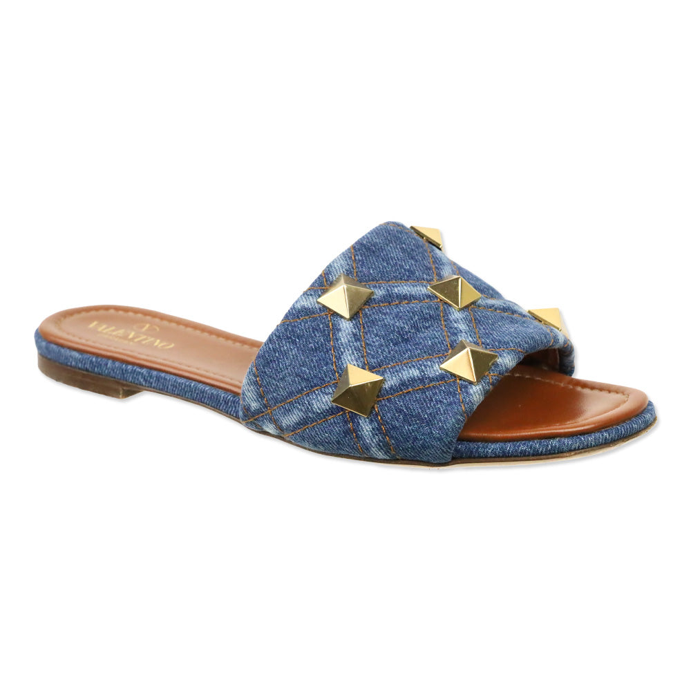 Valentino Garavani Roman Stud Denim Slide Sandals