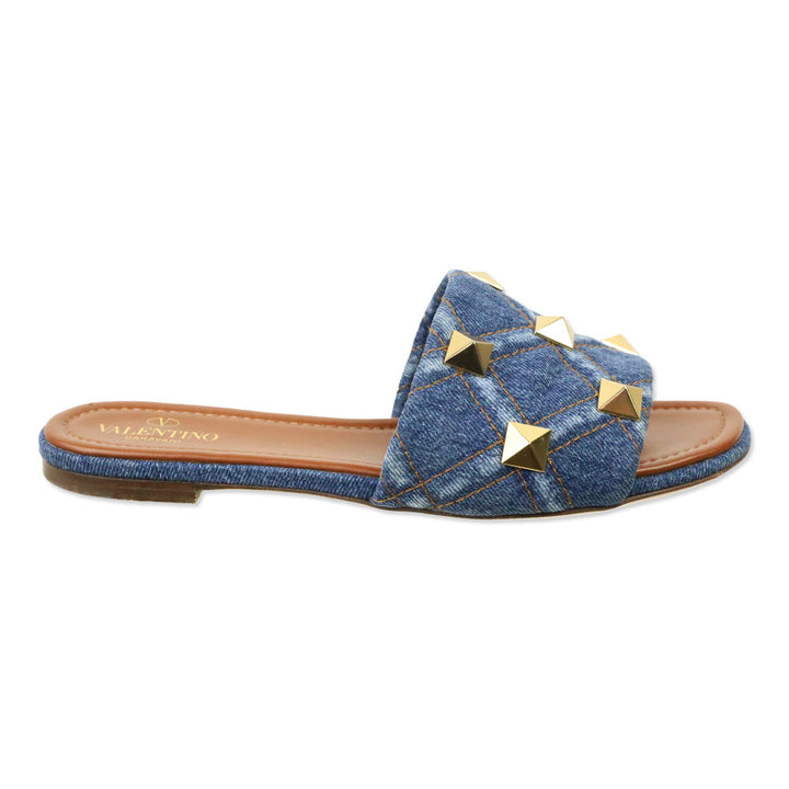 Valentino Garavani Roman Stud Denim Slide Sandals