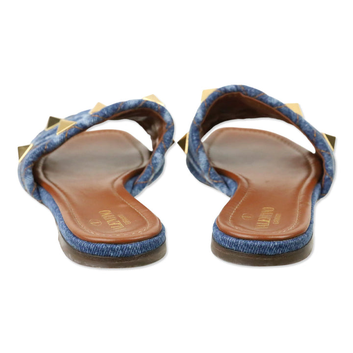 Valentino Garavani Roman Stud Denim Slide Sandals