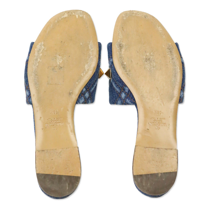 Valentino Garavani Roman Stud Denim Slide Sandals