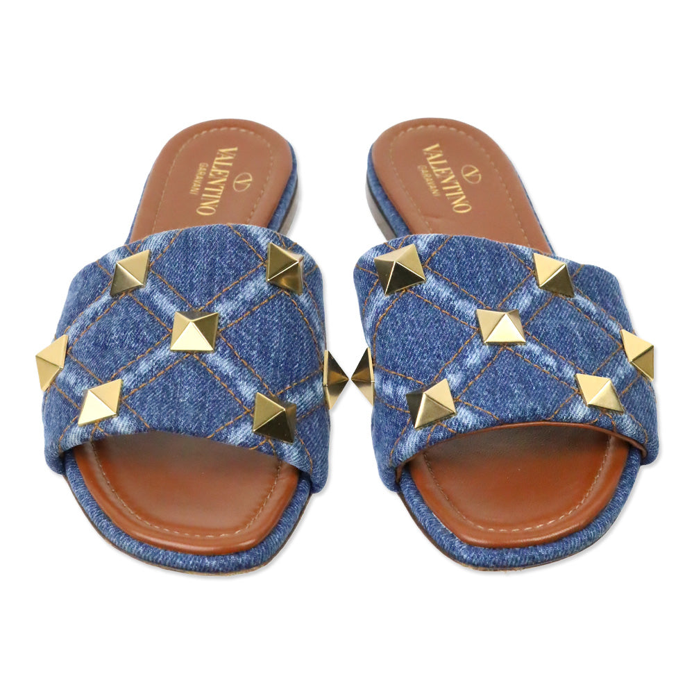 Valentino Garavani Roman Stud Denim Slide Sandals
